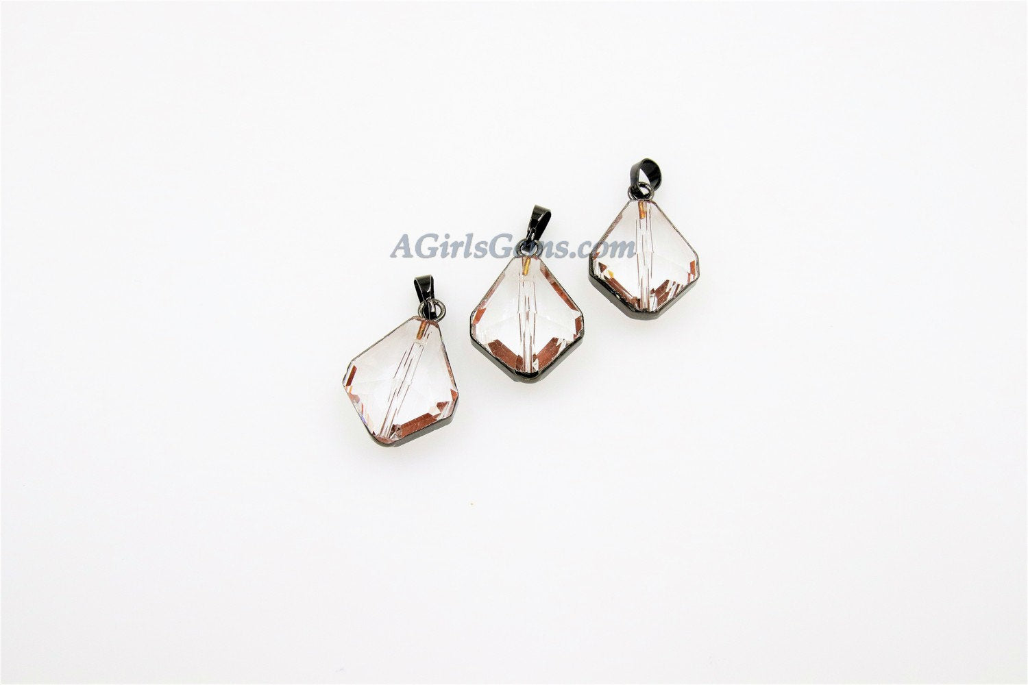 Crystal Soldered Pendants, *NEW* Black Crystal Teardrop Oval, Black/Gold Diamond Shaped Chandelier Crystal Charms in Copper Foil - A Girls Gems