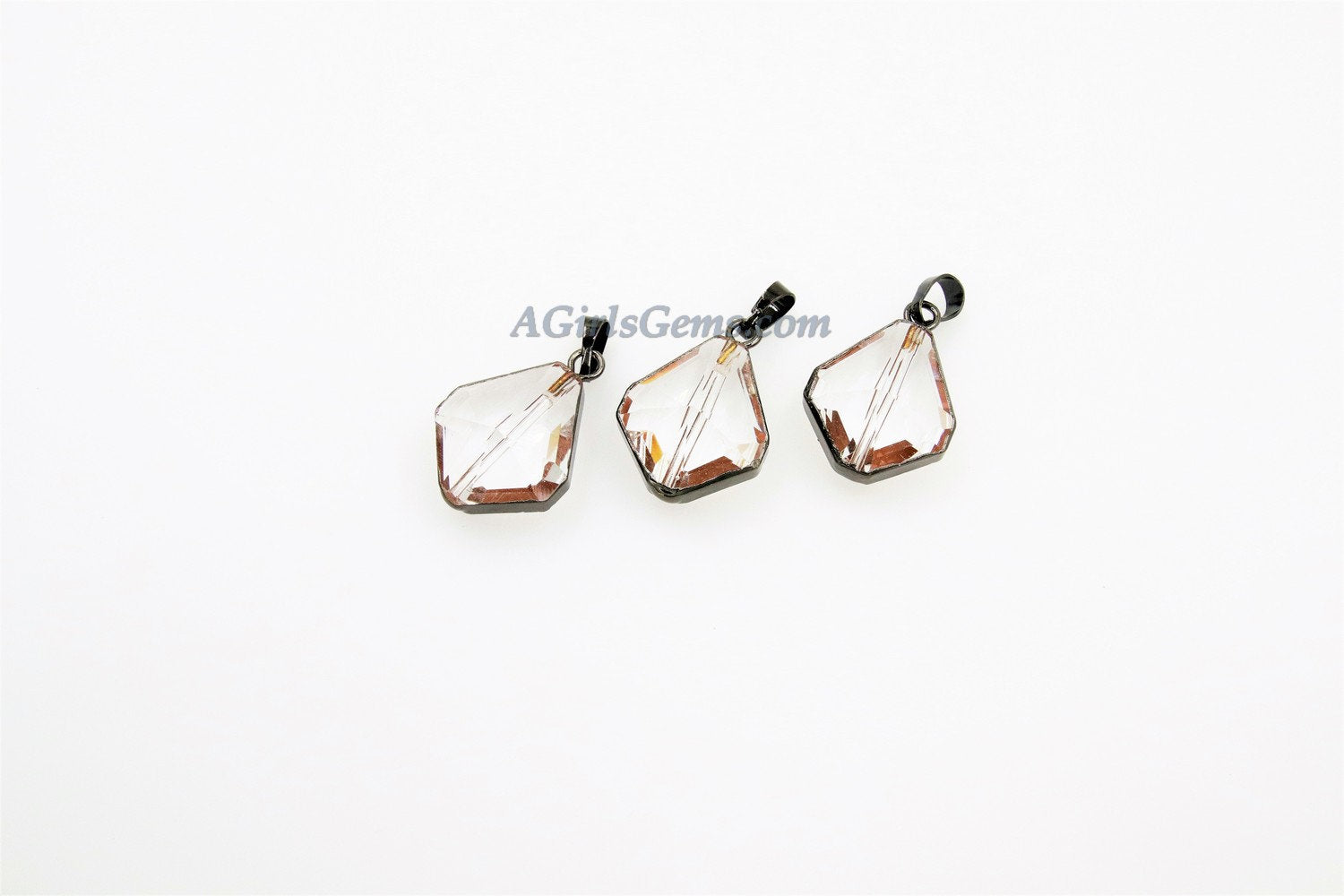 Crystal Soldered Pendants, *NEW* Black Crystal Teardrop Oval, Black/Gold Diamond Shaped Chandelier Crystal Charms in Copper Foil - A Girls Gems