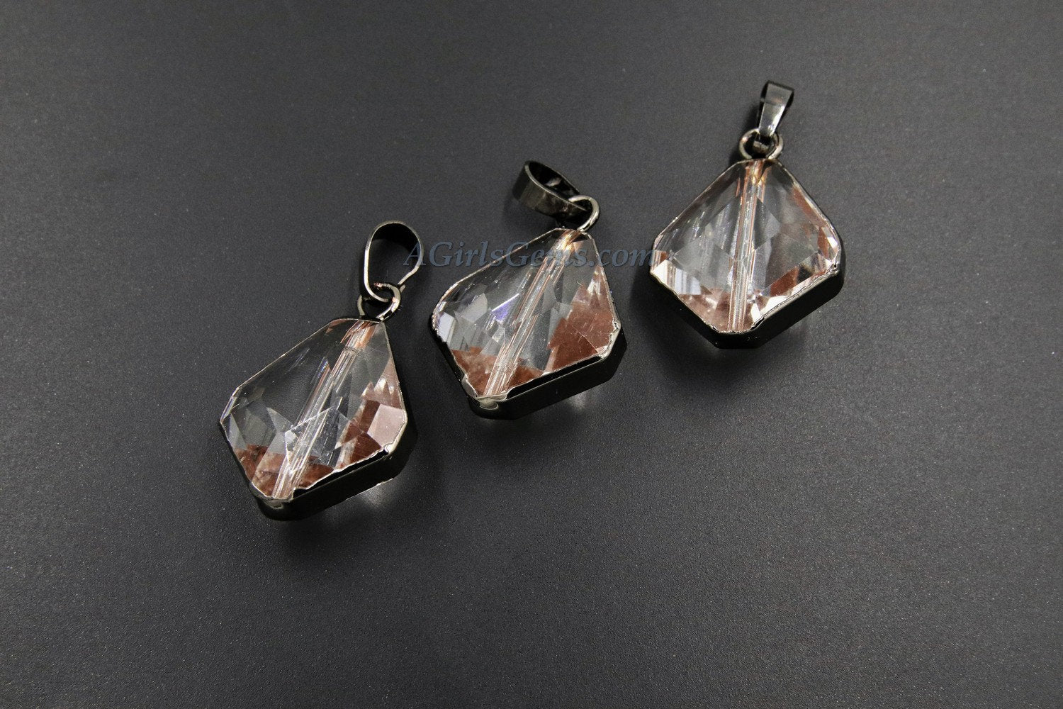Crystal Soldered Pendants, *NEW* Black Crystal Teardrop Oval, Black/Gold Diamond Shaped Chandelier Crystal Charms in Copper Foil - A Girls Gems