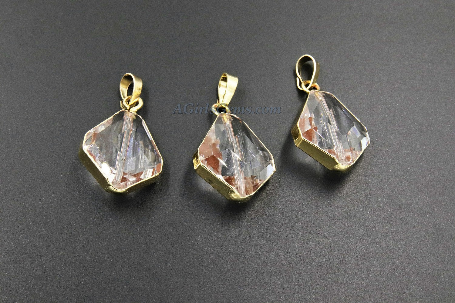 Crystal Soldered Pendants, *NEW* Black Crystal Teardrop Oval, Black/Gold Diamond Shaped Chandelier Crystal Charms in Copper Foil - A Girls Gems