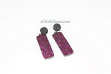 Mardi Gras Jewelry, Pink and Black CZ Pave Stud Earrings, Diamond Pave Fuschia Vertical Bar Earrings  by Regina Harp Designs - A Girls Gems