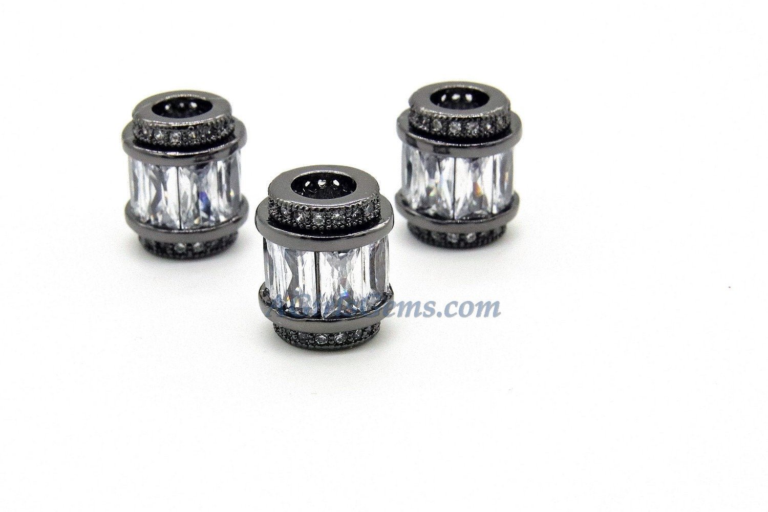 Black Tube Beads, CZ Pave Big Hole Gold, Silver Crystal Beads, 10 x 12 mm - A Girls Gems