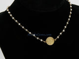 Medallion Necklace, Silver/22 K Gold plated Natural Pyrite Rosary Medal Disc Cross, St Benedict Medal Rosary Choker - A Girls Gems