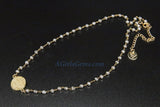 Medallion Necklace, Silver/22 K Gold plated Natural Pyrite Rosary Medal Disc Cross, St Benedict Medal Rosary Choker - A Girls Gems
