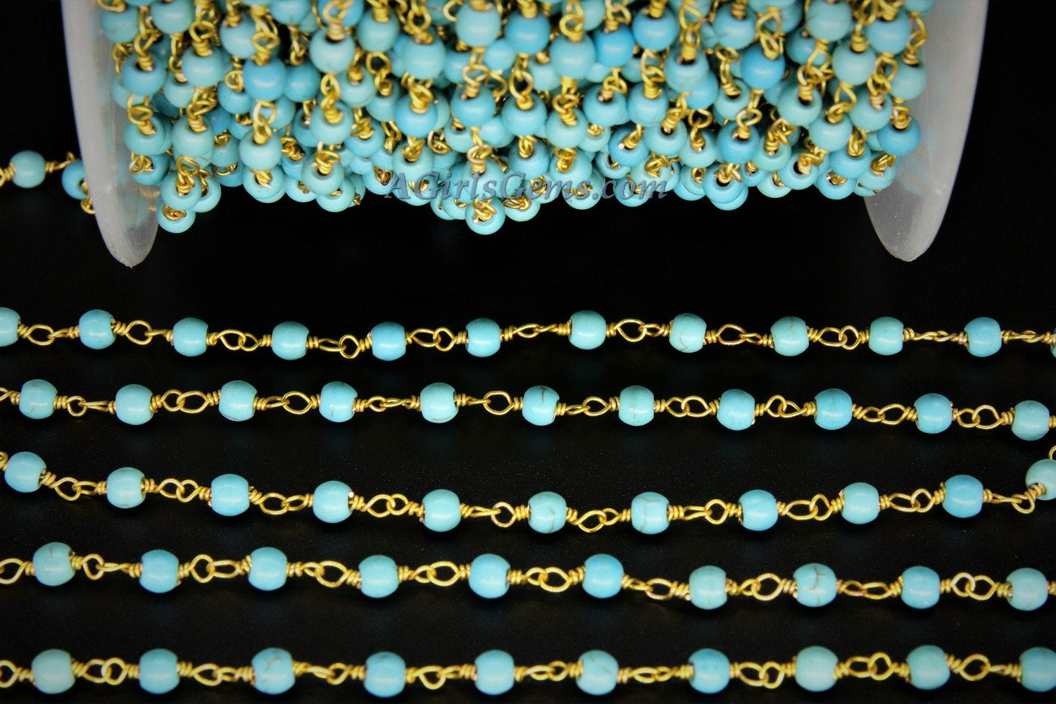 4 mm Wire Wrapped Silver plated Blue Howlite Chain for Necklace Chains - A Girls Gems