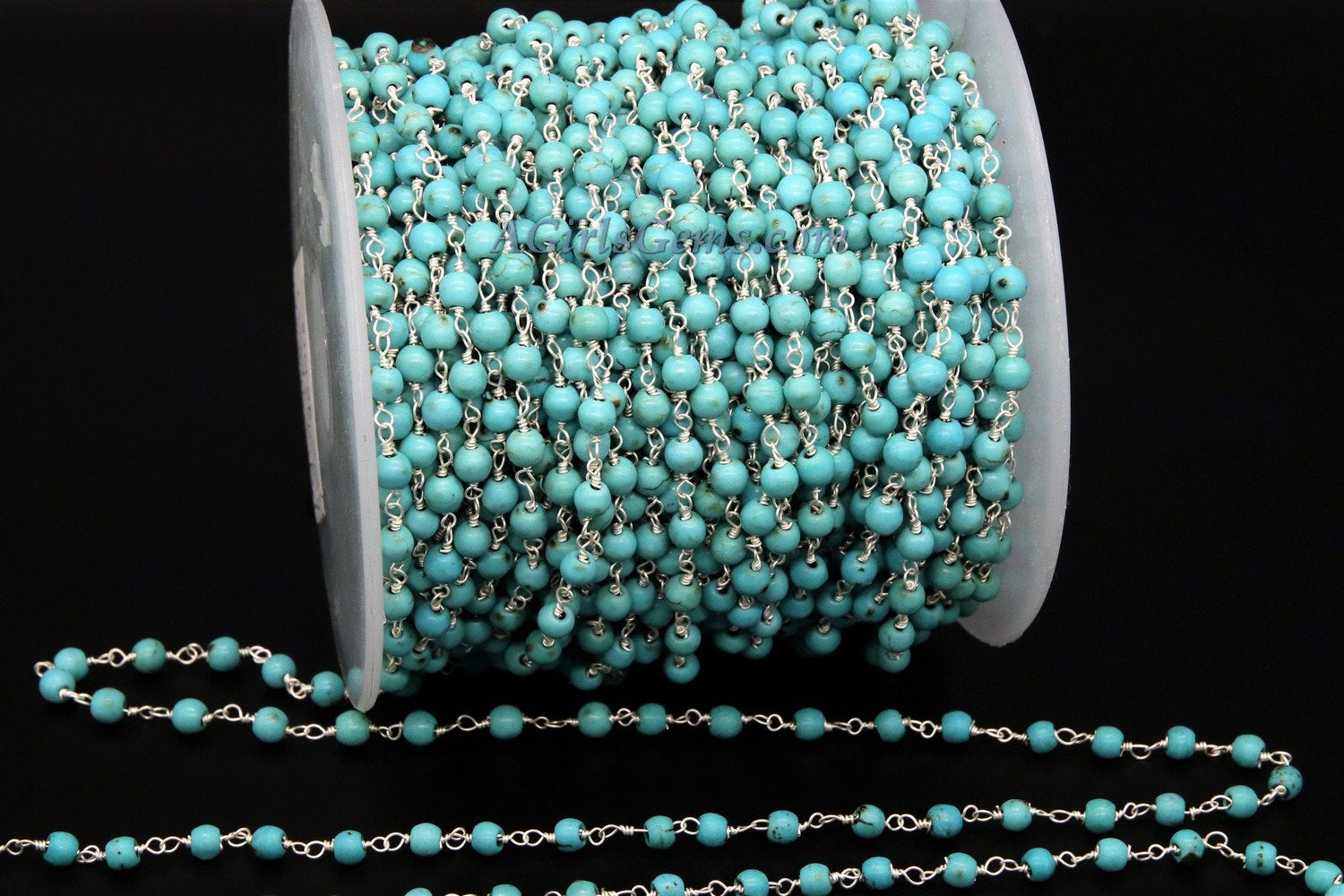 4 mm Wire Wrapped Silver plated Blue Howlite Chain for Necklace Chains - A Girls Gems