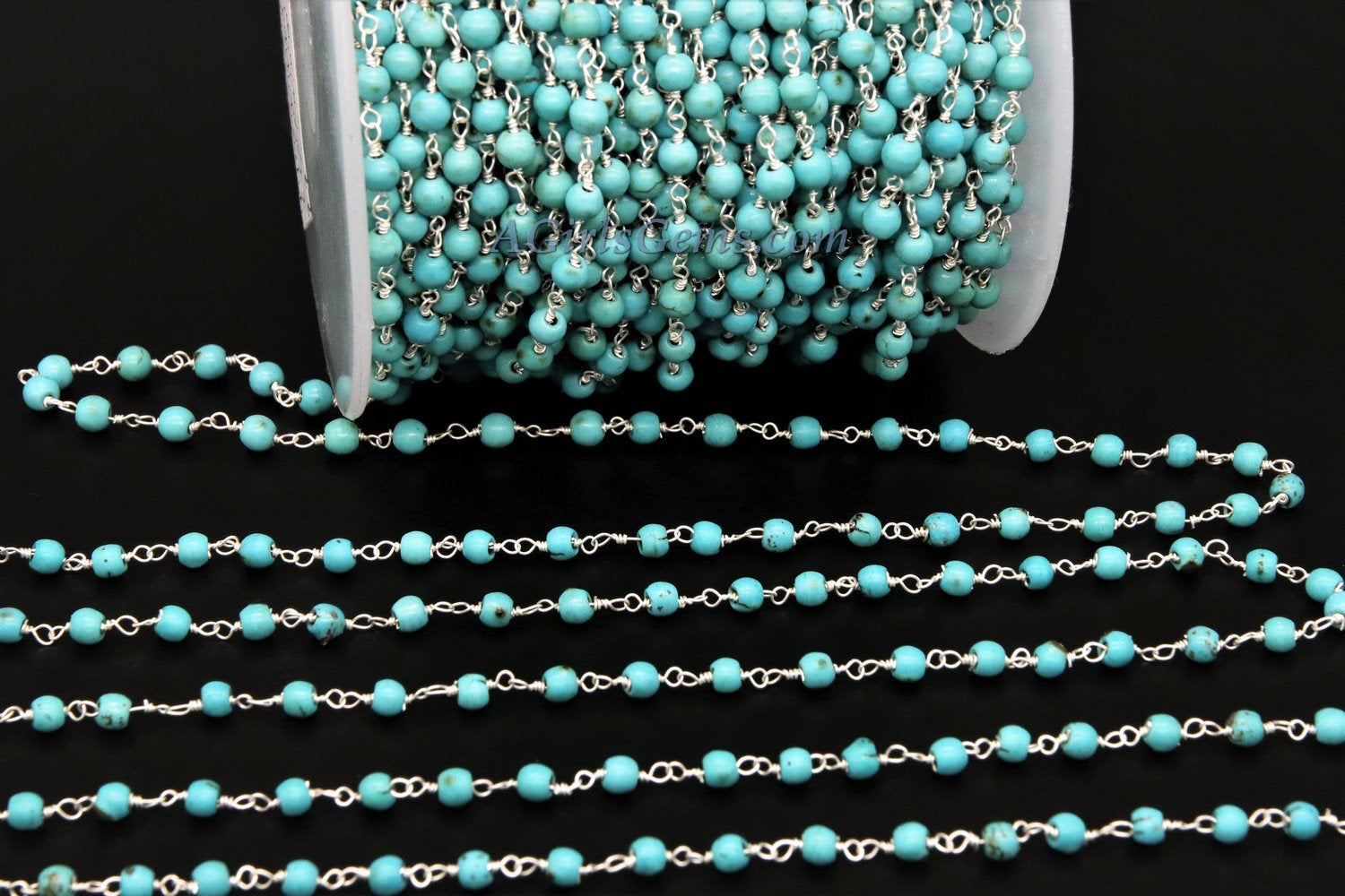 4 mm Wire Wrapped Silver plated Blue Howlite Chain for Necklace Chains - A Girls Gems