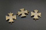 CZ Micro Pave Maltese Cross Connector Link, Gold Large 30 mm Cross Charm for Bracelet #216, Firefighter St John Jewelry Supplies - A Girls Gems