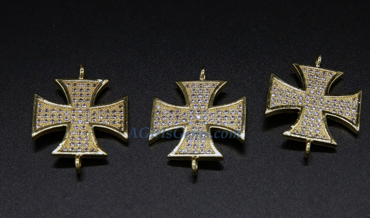 CZ Micro Pave Maltese Cross Connector Link, Gold Large 30 mm Cross Charm for Bracelet #216, Firefighter St John Jewelry Supplies - A Girls Gems