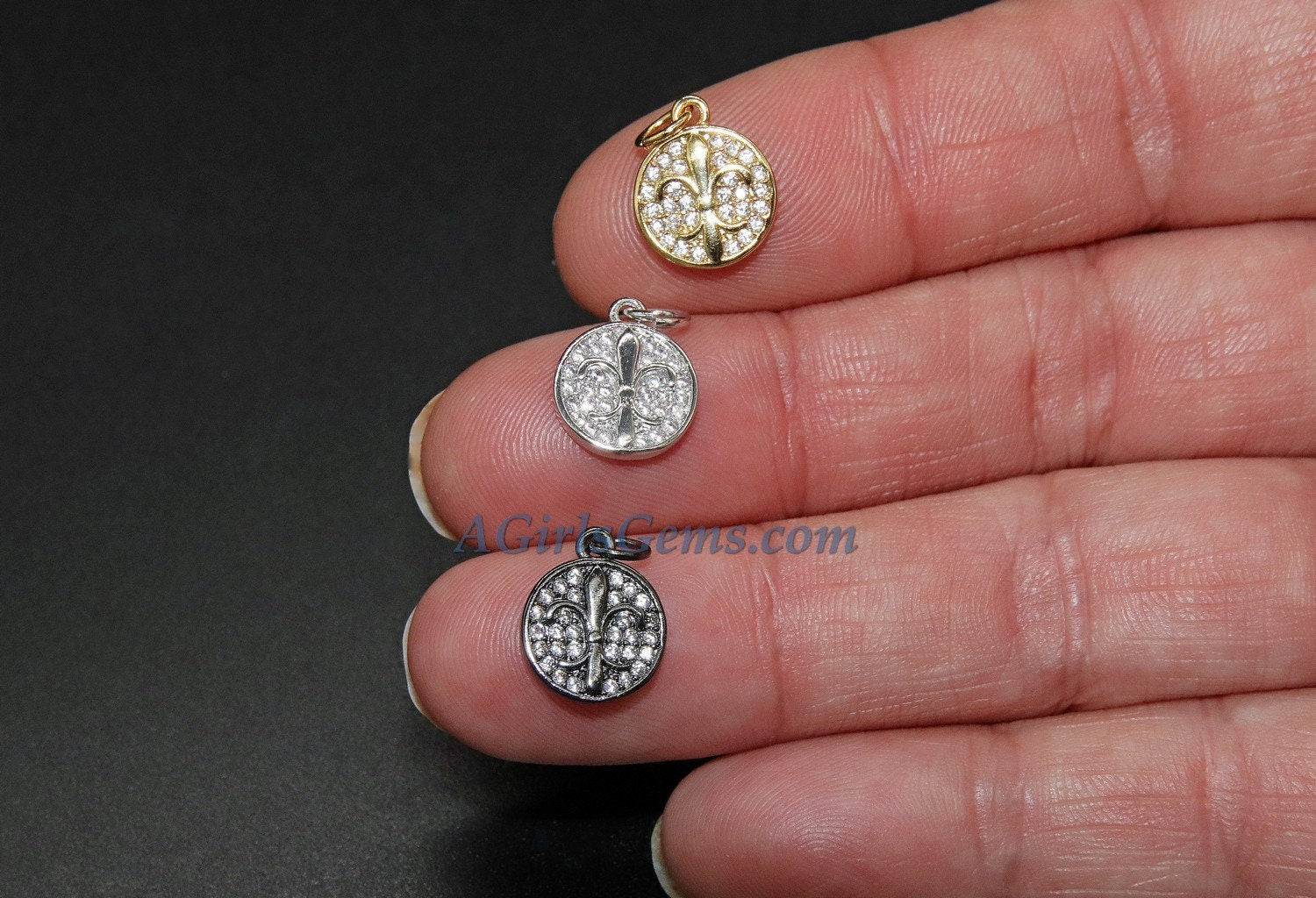 CZ Micro Pave Fleur De Lis Pendant, Gold Plated New Orleans Louisiana Charm, Jewelry Supplies