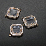 CZ Micro Pave Quatrefoil Connector, Gold Plated Clover Bezel Link, Bracelet/Necklace Faceted Linking Charms for Chain Loop Earrings - A Girls Gems