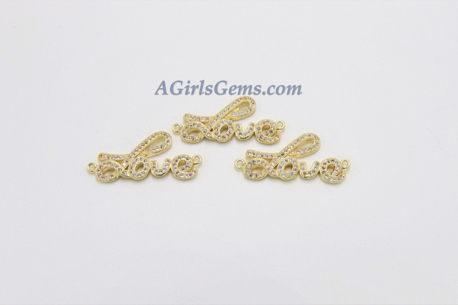 CZ Micro Pave Love Connector Charm - A Girls Gems