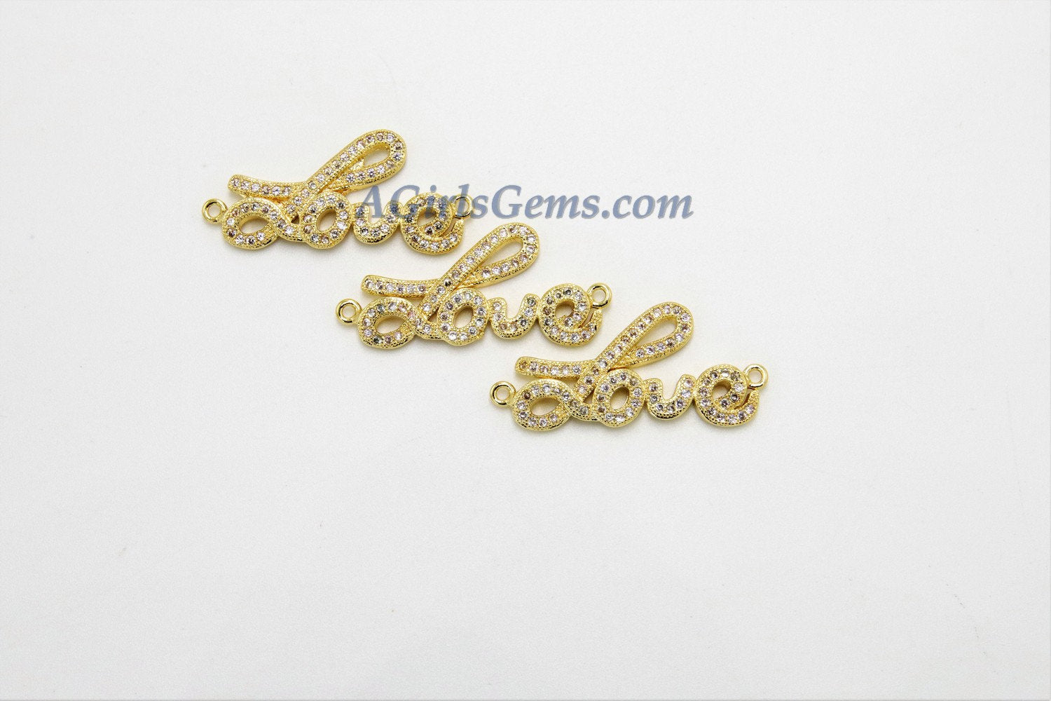 CZ Micro Pave Love Connector Charm - A Girls Gems