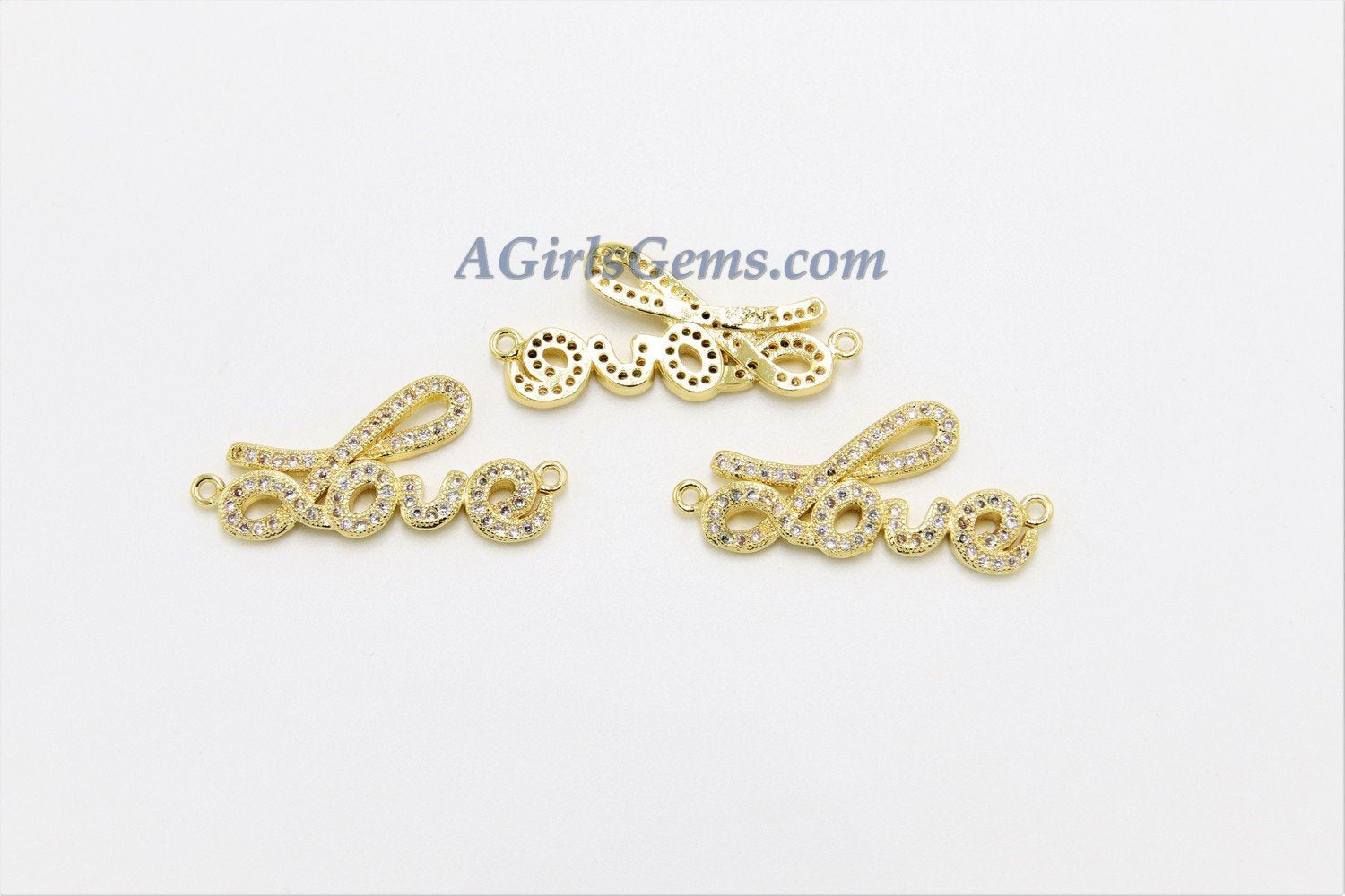 CZ Micro Pave Love Connector Charm - A Girls Gems
