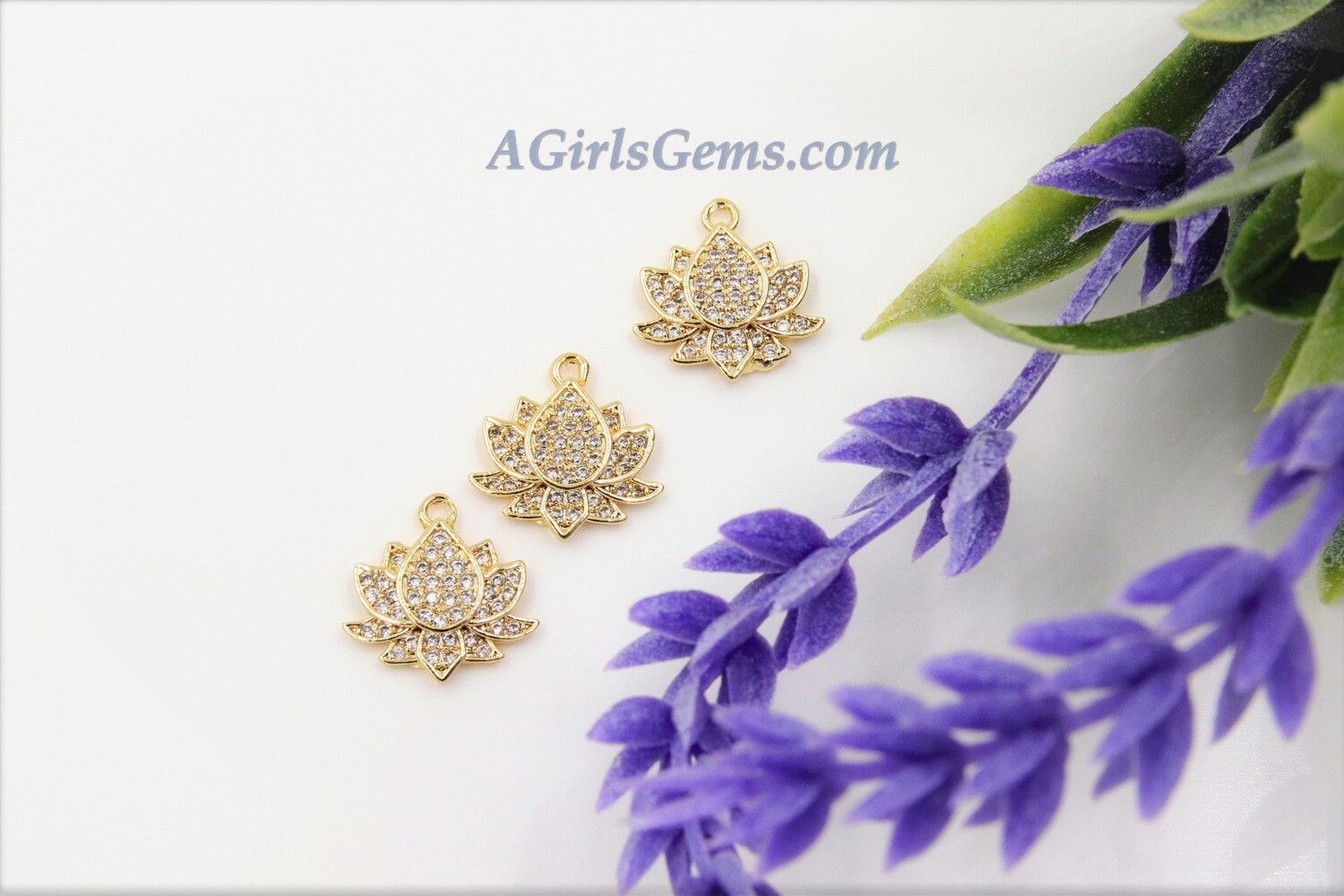 Tiny Lotus Flower Charm, 2 Pcs Gold Succulent Lotus Flower for Yoga Crystal Bracele, Necklace Pendant
