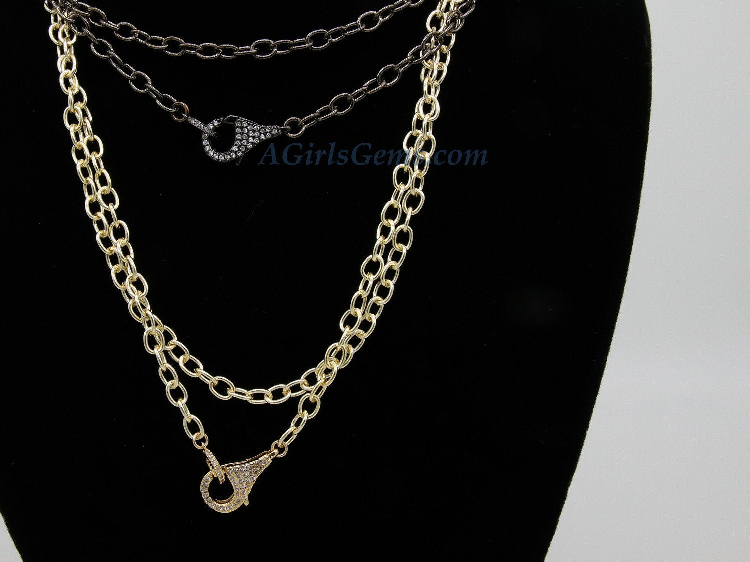 Double Choker Wrap Necklace, Front Clasp Necklace, CZ Lobster Clasp, 14/16/18/34 inch Extra Long Chain Wrap Around Necklace in Gold or Black - A Girls Gems