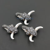 Clear Quartz CZ Micro Pave Bone Cow Skull Pendant CW18, Boho Longhorn Cattle Crystal Quartz and Black Zircons White Resin Bone Necklace - A Girls Gems