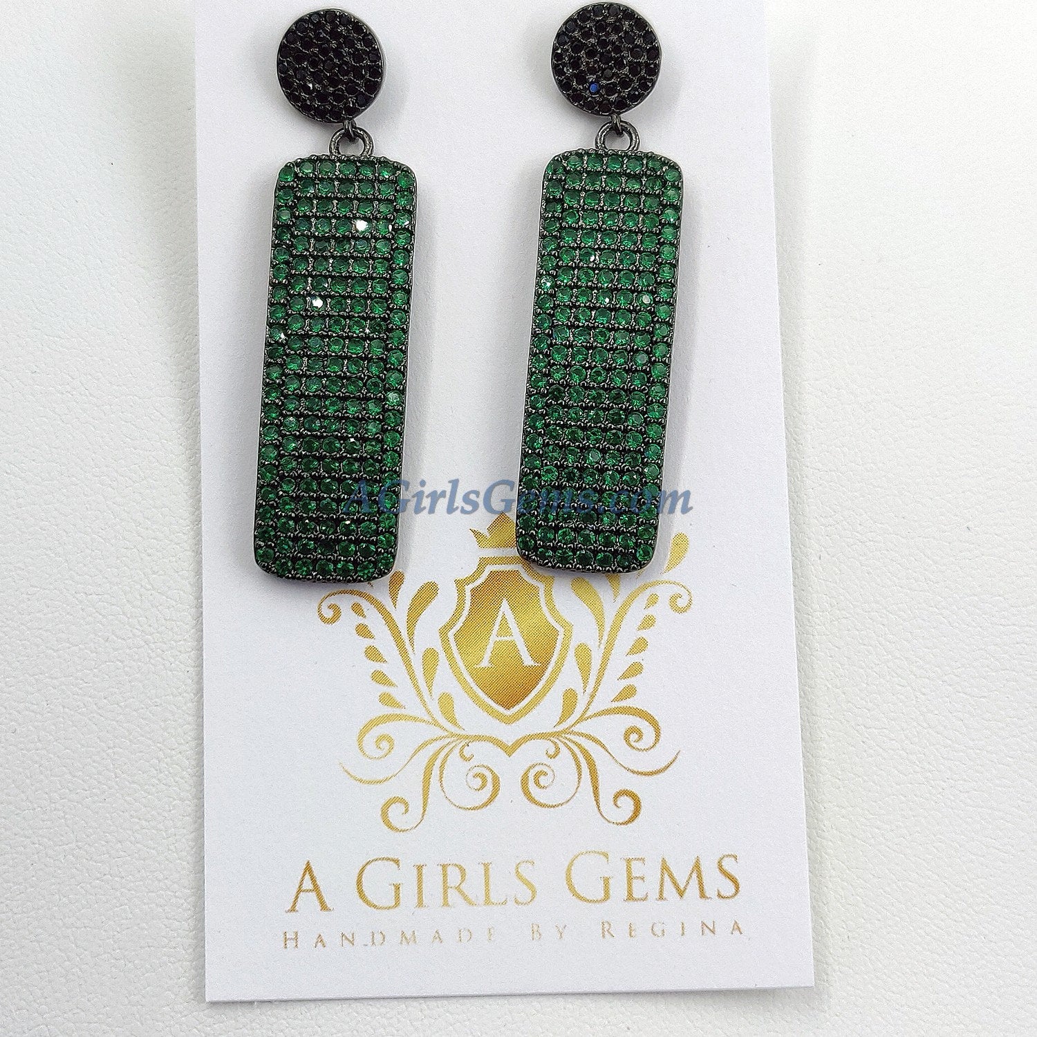 Mardi Gras Jewelry, Pink and Black CZ Pave Stud Earrings, Diamond Pave Fuschia Vertical Bar Earrings  by Regina Harp Designs - A Girls Gems