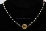 Medallion Necklace, Silver/22 K Gold plated Natural Pyrite Rosary Medal Disc Cross, St Benedict Medal Rosary Choker - A Girls Gems