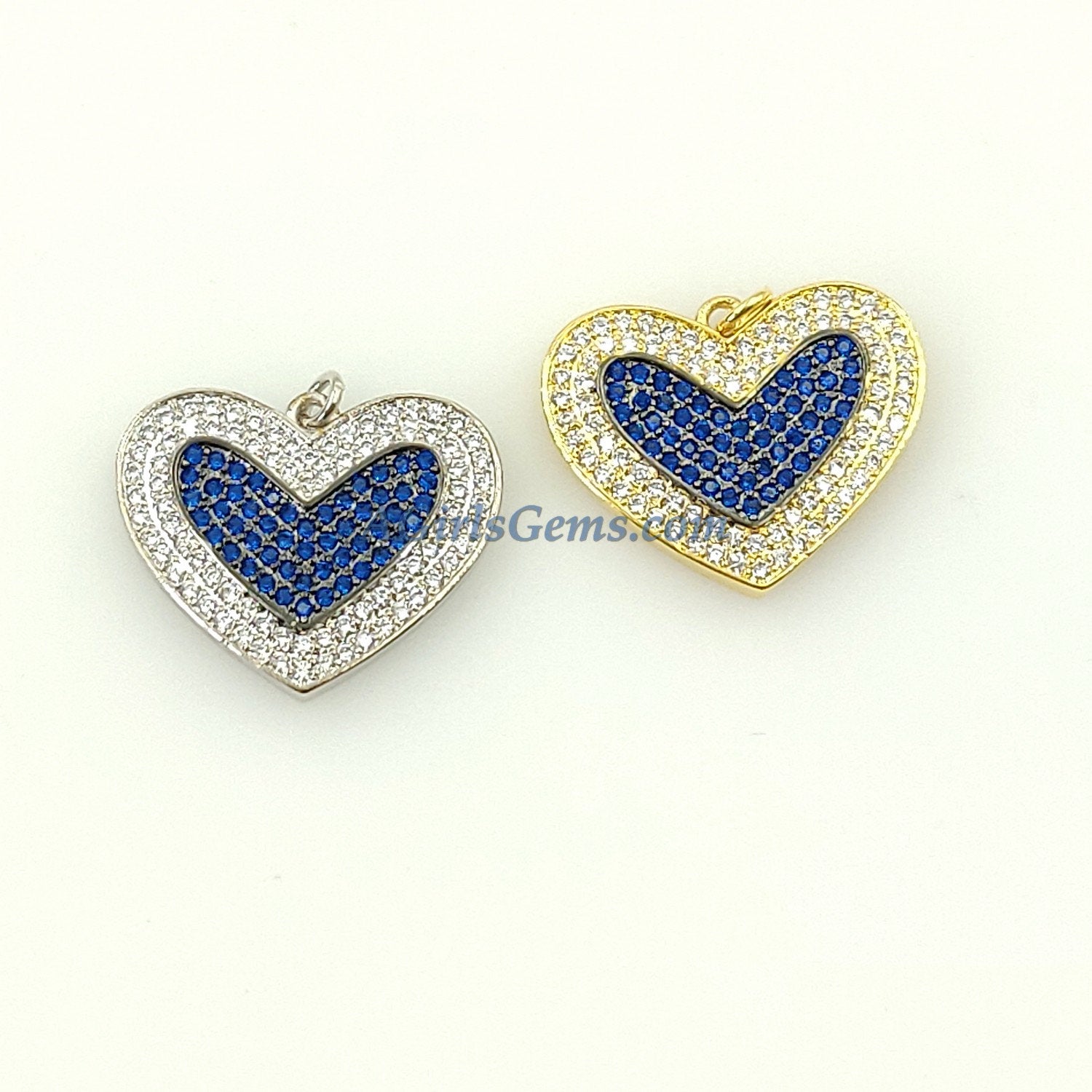 CZ Micro Pave Pink Heart Charm, Scapula Style Blue Turquoise - A Girls Gems