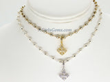 Medallion Necklace, Silver/22 K Gold plated Natural Pyrite Rosary Medal Disc Cross, St Benedict Medal Rosary Choker - A Girls Gems