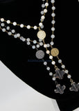 Medallion Necklace, Silver/22 K Gold plated Natural Pyrite Rosary Medal Disc Cross, St Benedict Medal Rosary Choker - A Girls Gems