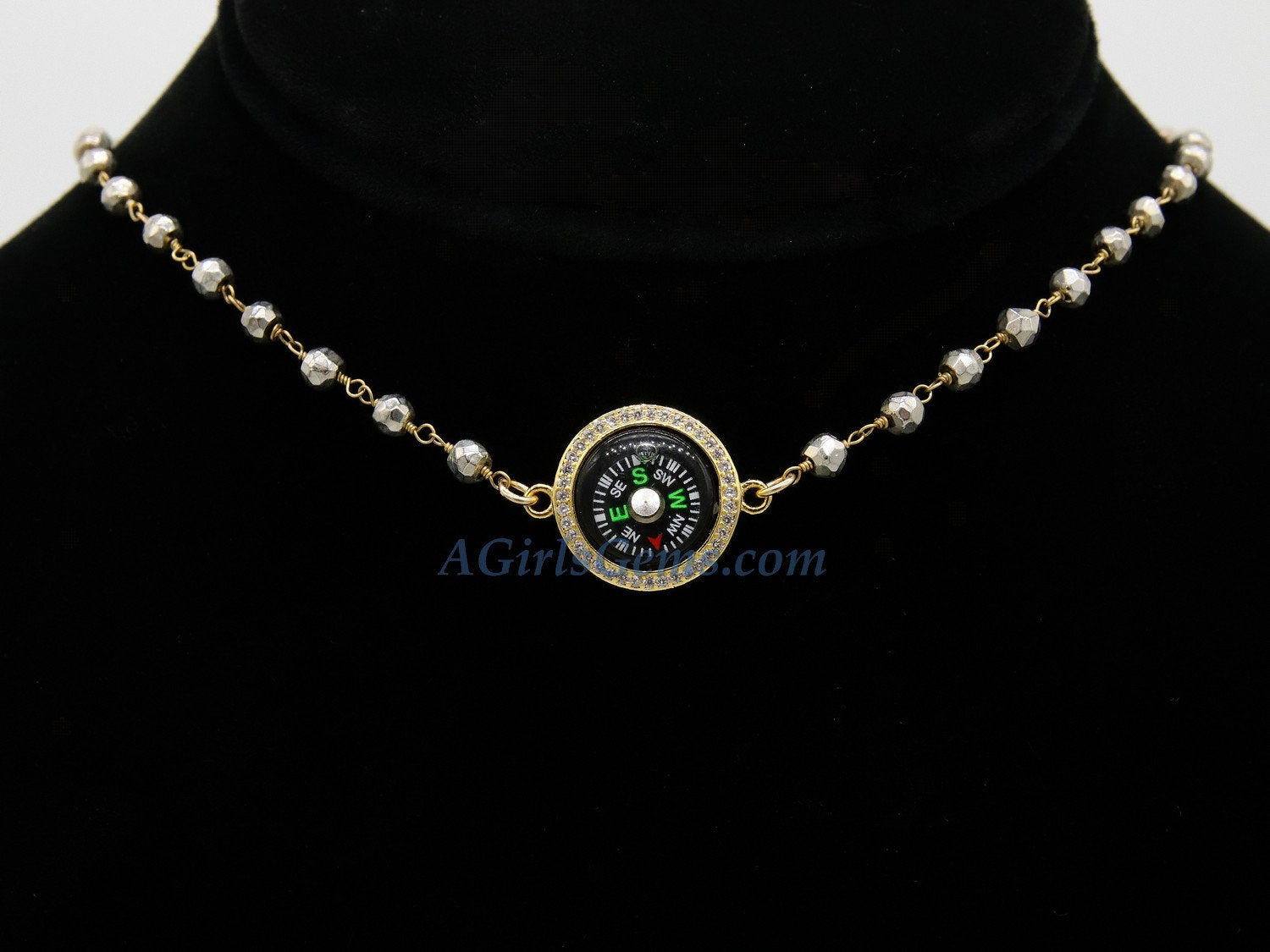 Medallion Necklace, Silver/22 K Gold plated Natural Pyrite Rosary Medal Disc Cross, St Benedict Medal Rosary Choker - A Girls Gems
