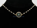 Medallion Necklace, Silver/22 K Gold plated Natural Pyrite Rosary Medal Disc Cross, St Benedict Medal Rosary Choker - A Girls Gems