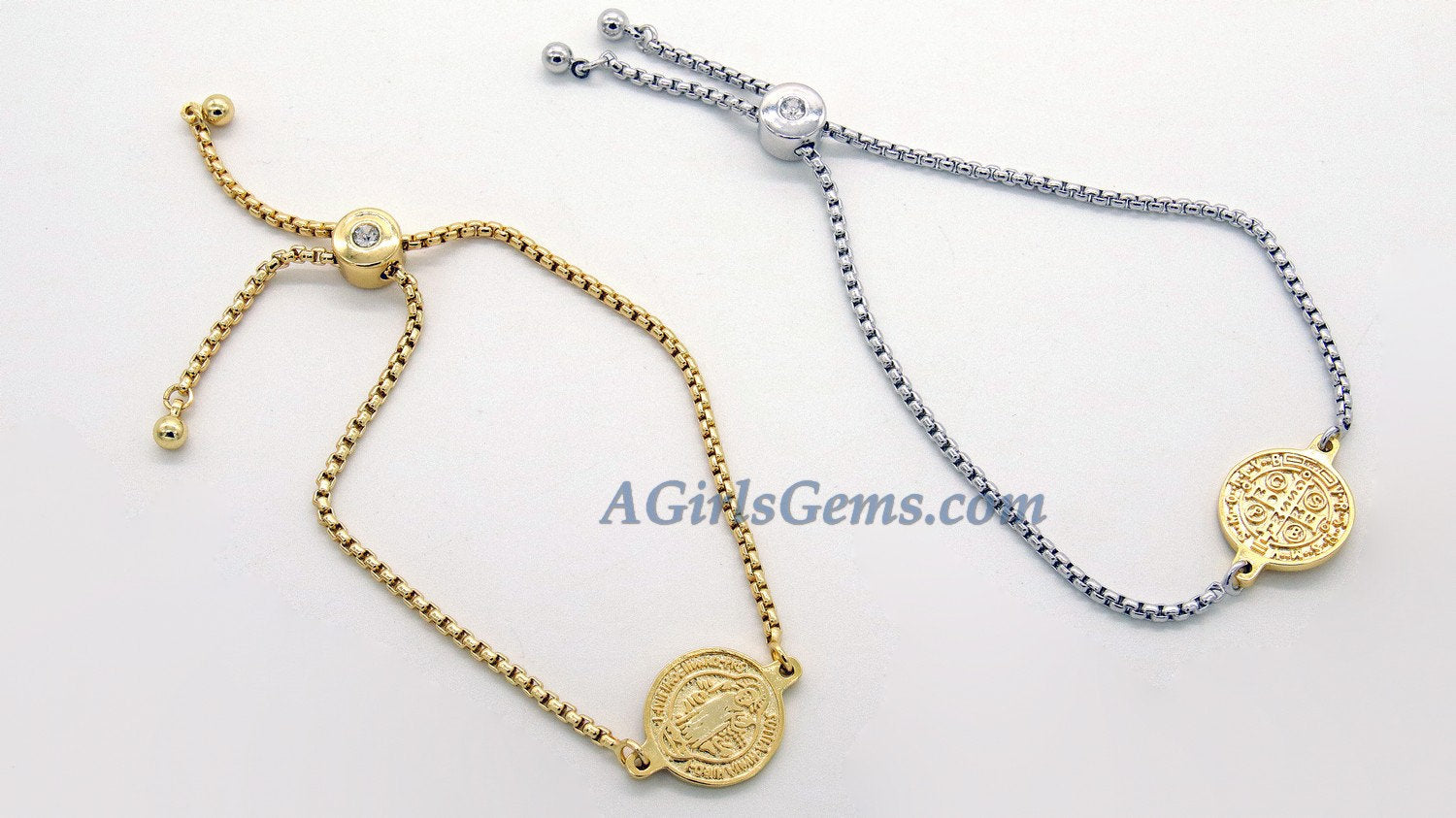 Medallion Necklace, Silver/22 K Gold plated Natural Pyrite Rosary Medal Disc Cross, St Benedict Medal Rosary Choker - A Girls Gems