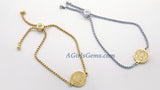 Medallion Necklace, Silver/22 K Gold plated Natural Pyrite Rosary Medal Disc Cross, St Benedict Medal Rosary Choker - A Girls Gems