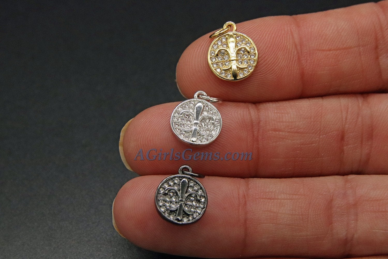 CZ Micro Pave Fleur De Lis Pendant, Gold Plated New Orleans Louisiana Charm, Jewelry Supplies