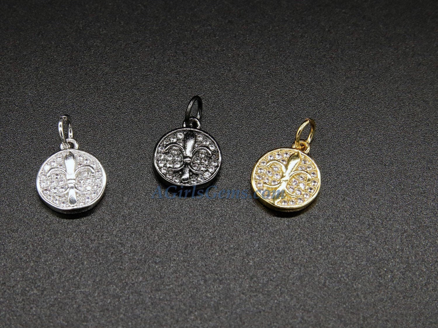 CZ Micro Pave Fleur De Lis Pendant, Gold Plated New Orleans Louisiana Charm, Jewelry Supplies