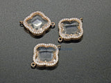 CZ Micro Pave Quatrefoil Connector, Gold Plated Clover Bezel Link, Bracelet/Necklace Faceted Linking Charms for Chain Loop Earrings - A Girls Gems