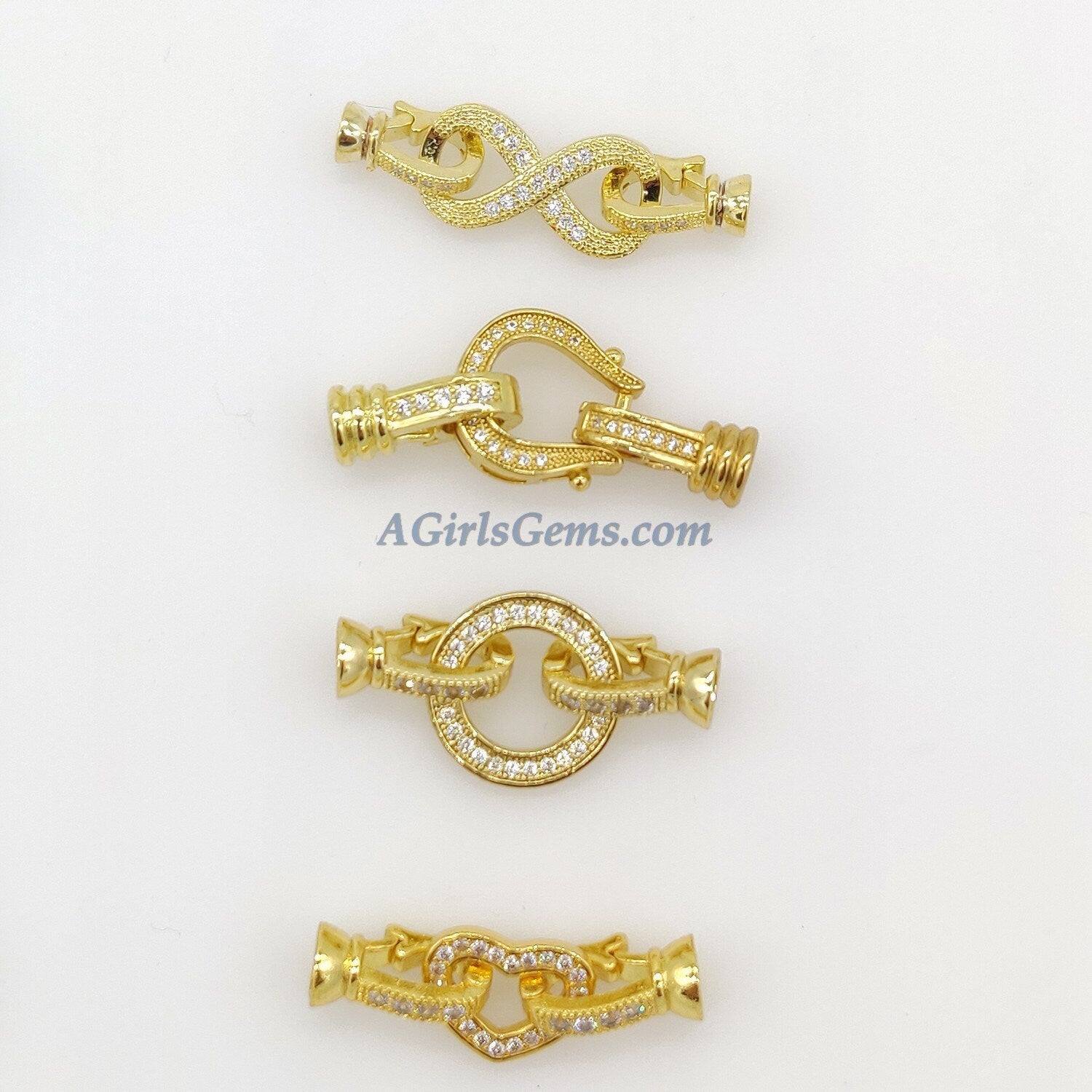 Donut Clasp Buckle, CZ Micro Pave 2 Hole O Ring and Interlocking Clips - A Girls Gems