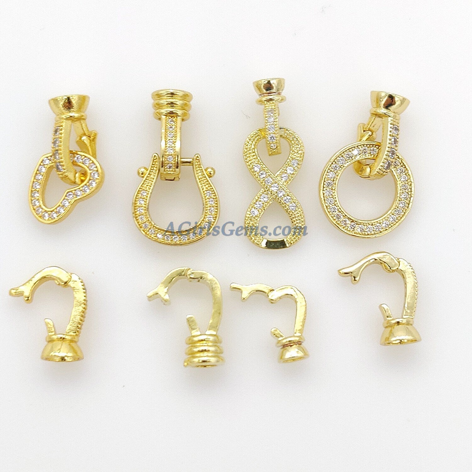 Donut Clasp Buckle, CZ Micro Pave 2 Hole O Ring and Interlocking Clips - A Girls Gems