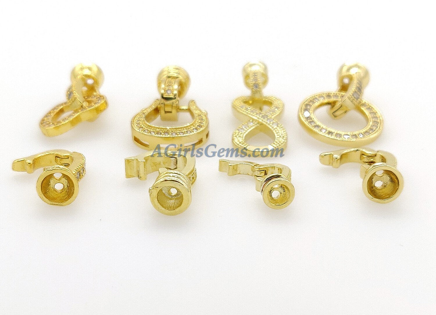Donut Clasp Buckle, CZ Micro Pave 2 Hole O Ring and Interlocking Clips - A Girls Gems