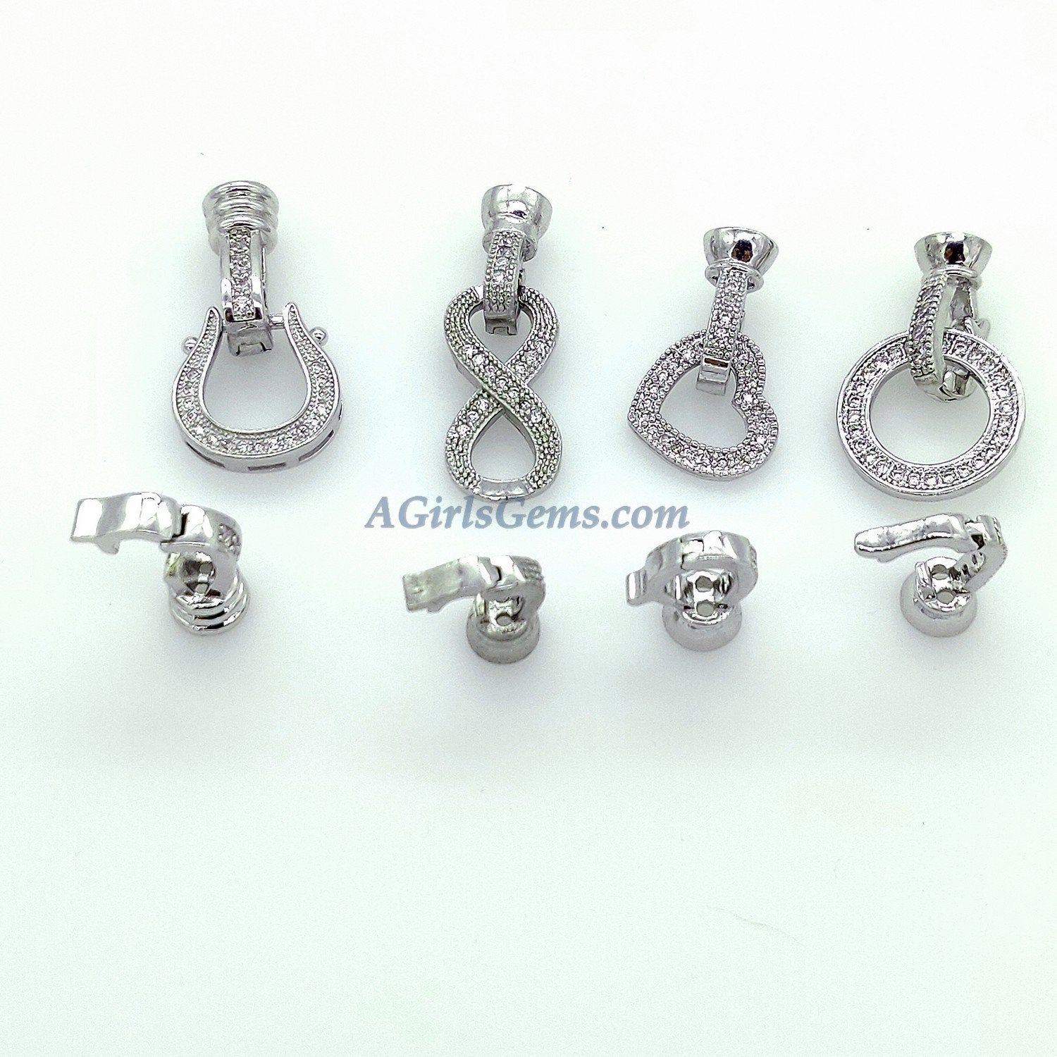 Donut Clasp Buckle, CZ Micro Pave 2 Hole O Ring and Interlocking Clips - A Girls Gems