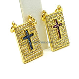 Gold CZ Pave Blue Cross Charm, 12 x 20 mm Scapula Heart Style Sapphire Rectangle Charm #442, 2 jump ring Connector - A Girls Gems