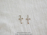 CZ Pave Cross Charms, Small Silver Cross Pendants #191, Dainty Cross 12 x 21 mm, Rosary Chain Chokers and Necklaces - A Girls Gems