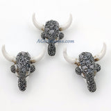 Natural Amethyst CZ Micro Pave Bone Cow Skull Pendant, Boho Longhorn Cattle - A Girls Gems