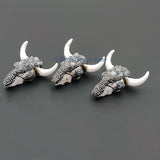 Clear Quartz CZ Micro Pave Bone Cow Skull Pendant CW18, Boho Longhorn Cattle Crystal Quartz and Black Zircons White Resin Bone Necklace - A Girls Gems