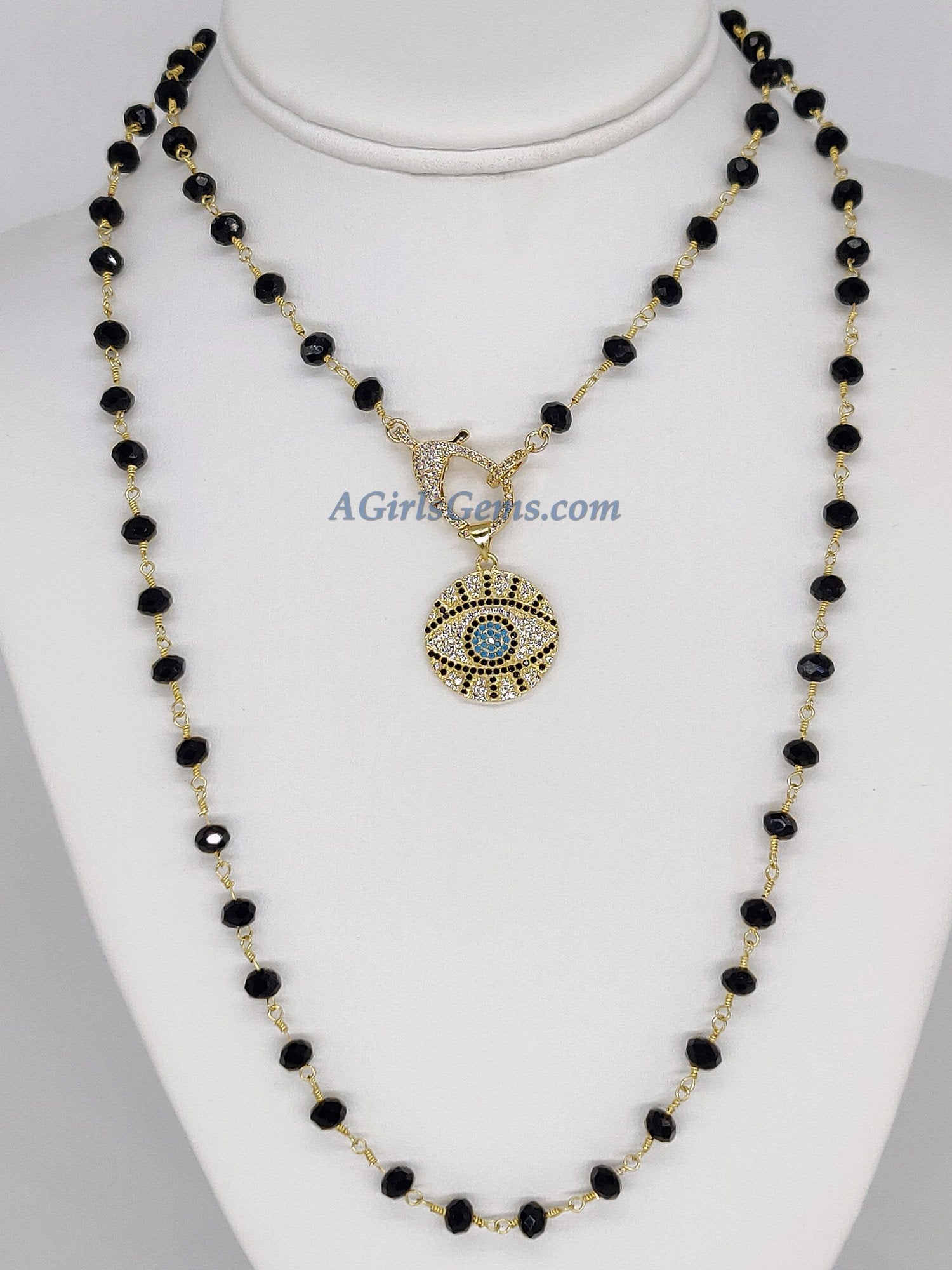 Turquoise Blue Evil Eye Rosary Necklace - A Girls Gems