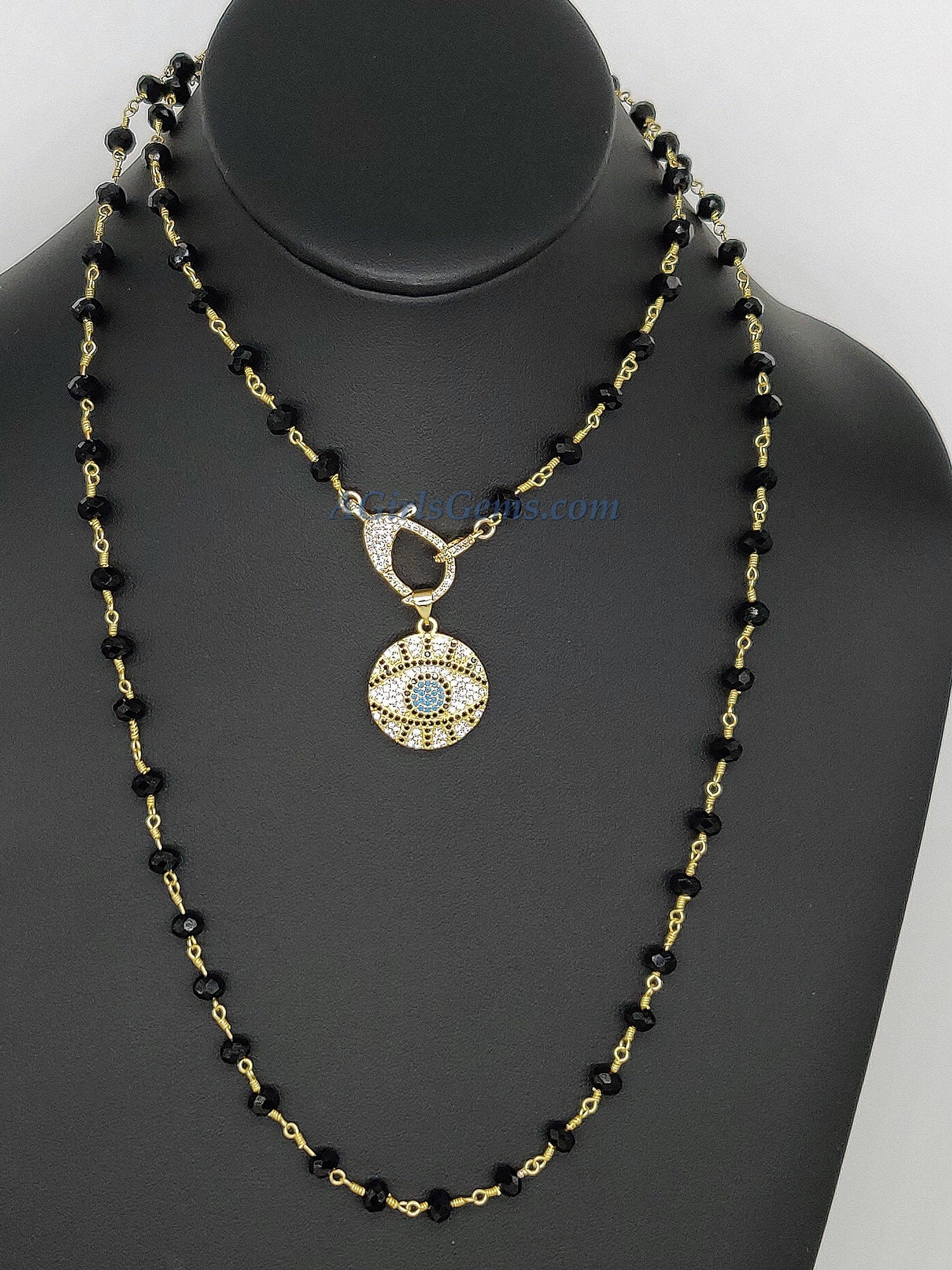 Turquoise Blue Evil Eye Rosary Necklace - A Girls Gems