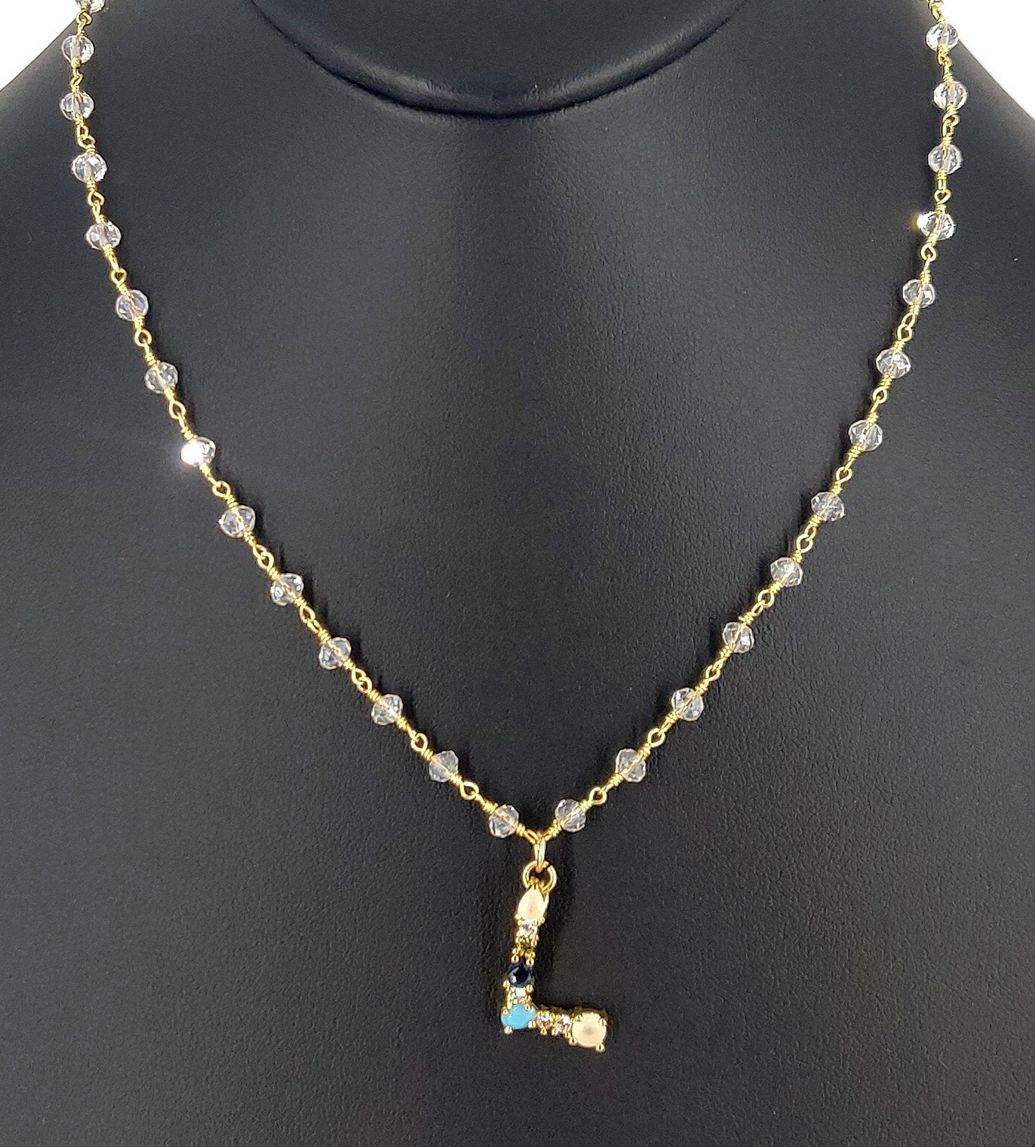 Initial Choker on Crystal Rosary Chains - A Girls Gems