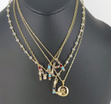 Gold Initial Necklace,  Micro Pave CZ Gold Medallion Coin Disc Alphabet Choker, Handmade Adjustable, Regina Harp Designs - A Girls Gems