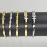 Cubic Zirconia Bracelets for Women, CZ Micro Pave 14 K Gold or White Gold Rhodium Stacking Cuff Bangles, Open/Closes