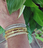 Cubic Zirconia Bracelets for Women, CZ Micro Pave 14 K Gold or White Gold Rhodium Stacking Cuff Bangles, Open/Closes