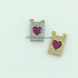 CZ Micro Pave Pink Heart Charm, Scapula Style Blue Turquoise - A Girls Gems