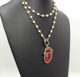 Red Tongue CZ Turquoise Rosary Chain Wrap Necklace - A Girls Gems