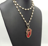 Cubic Zirconia Necklace, Gold or Black Red Tongue Pendant - A Girls Gems